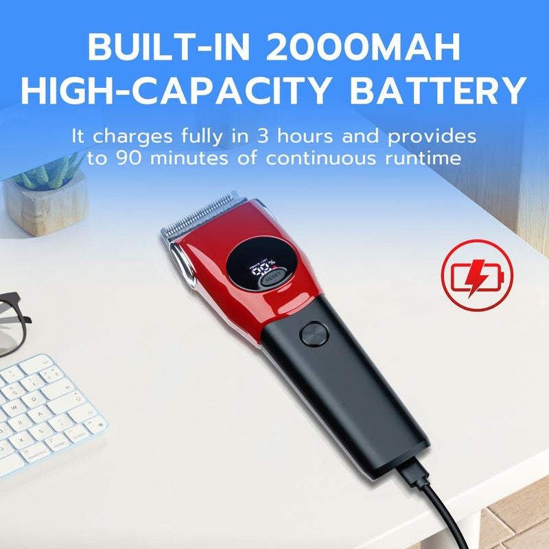 Mcbazel Dog Clippers Grooming Kit, Low Noise Rechargeable Cordless Adjustable Pet Hair Shaver Trimmers Set for Dogs, Cats and Other Pets - Red - Image 4